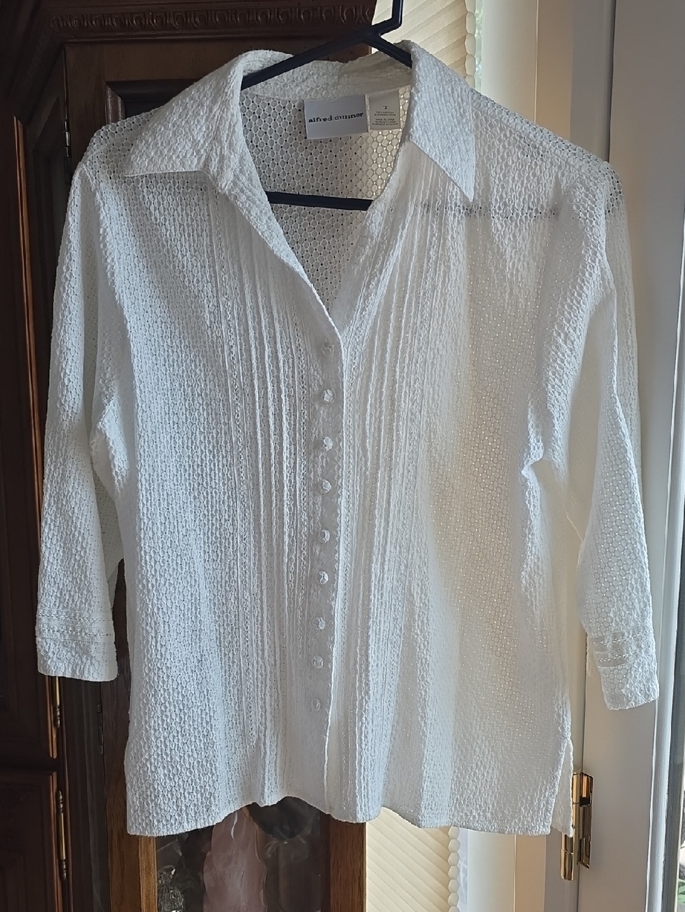 Alfred Dunner White Textured Pintuck Button-Down Shirt